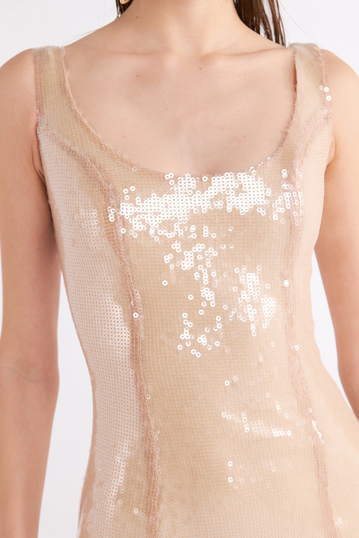 SOLEIL SEQUINED SQUARE-NECK MAXI ELBİSE