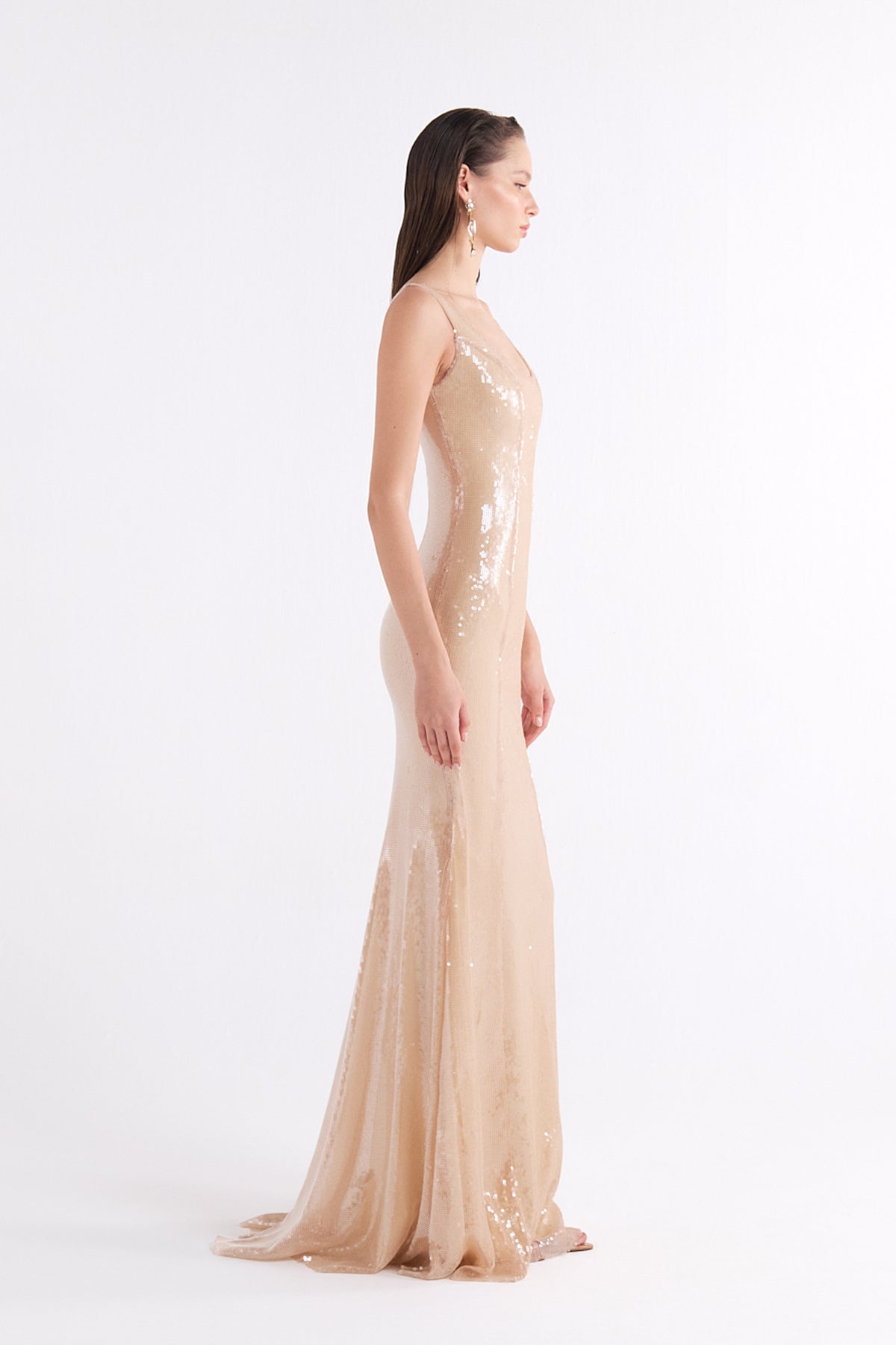 SOLEIL SEQUINED SQUARE-NECK MAXI ELBİSE