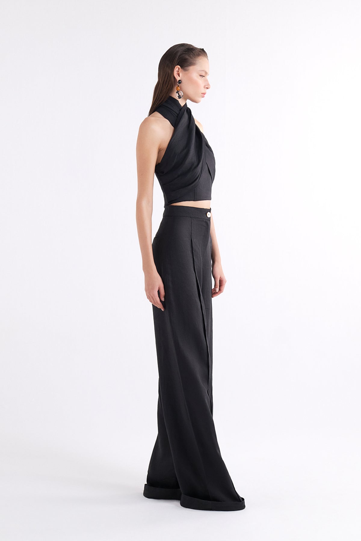 REBECCA BLACK WIDE-LEG HIGH-WAIST PANTOLON