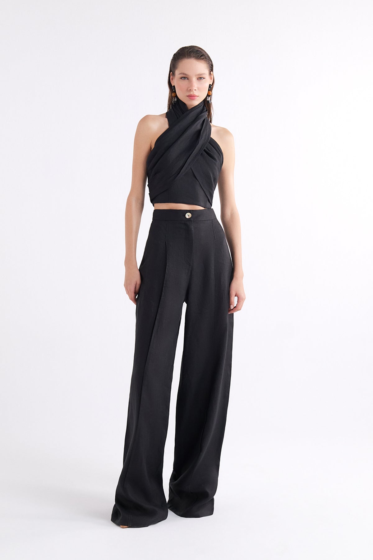 REBECCA BLACK WIDE-LEG HIGH-WAIST PANTOLON