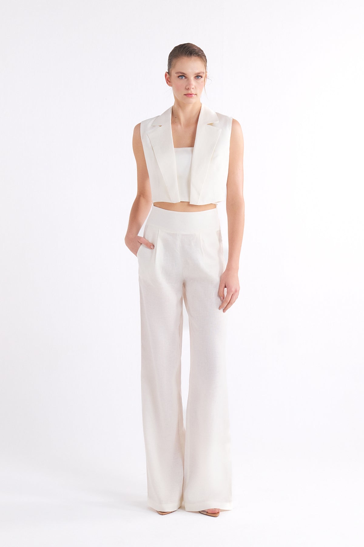 BRIONY WHITE CROPPED BANDEAU ÜST