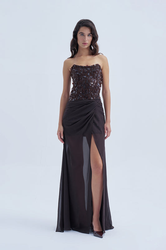 AVA KAHVERENGİ ELBİSE