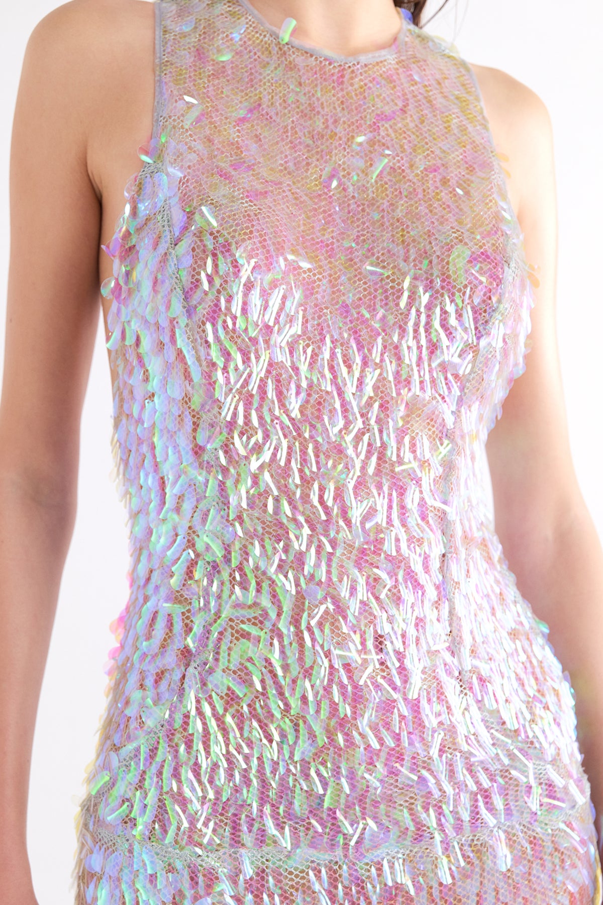 MERMAID SEQUIN-DETAILED HALTER NECK SPARKLING MAXI ELBİSE