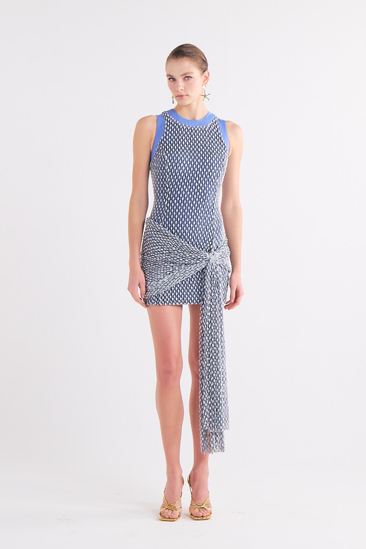 LYDIA BLUE KNOT-DETAYLI BUBBLE-PATTERN MINI ELBİSE