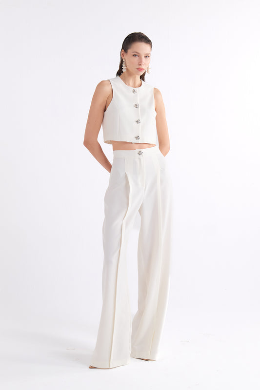 MISSY BUTTON-DETAILED BEYAZ YELEK