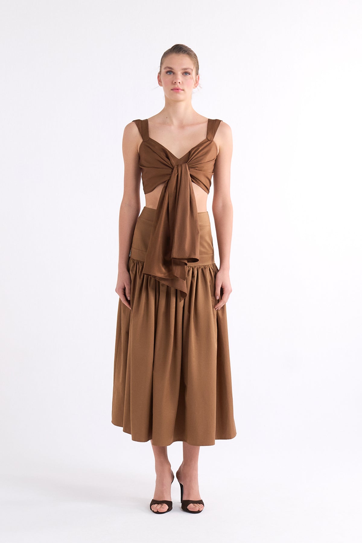IRISA LOOSE-FIT PLEATED BROWN MIDI ETEK