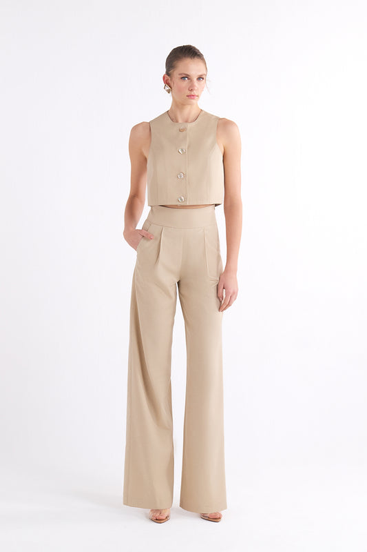 LONNIE BEIGE SLEEVELESS CROPPED BUTTONED YELEK