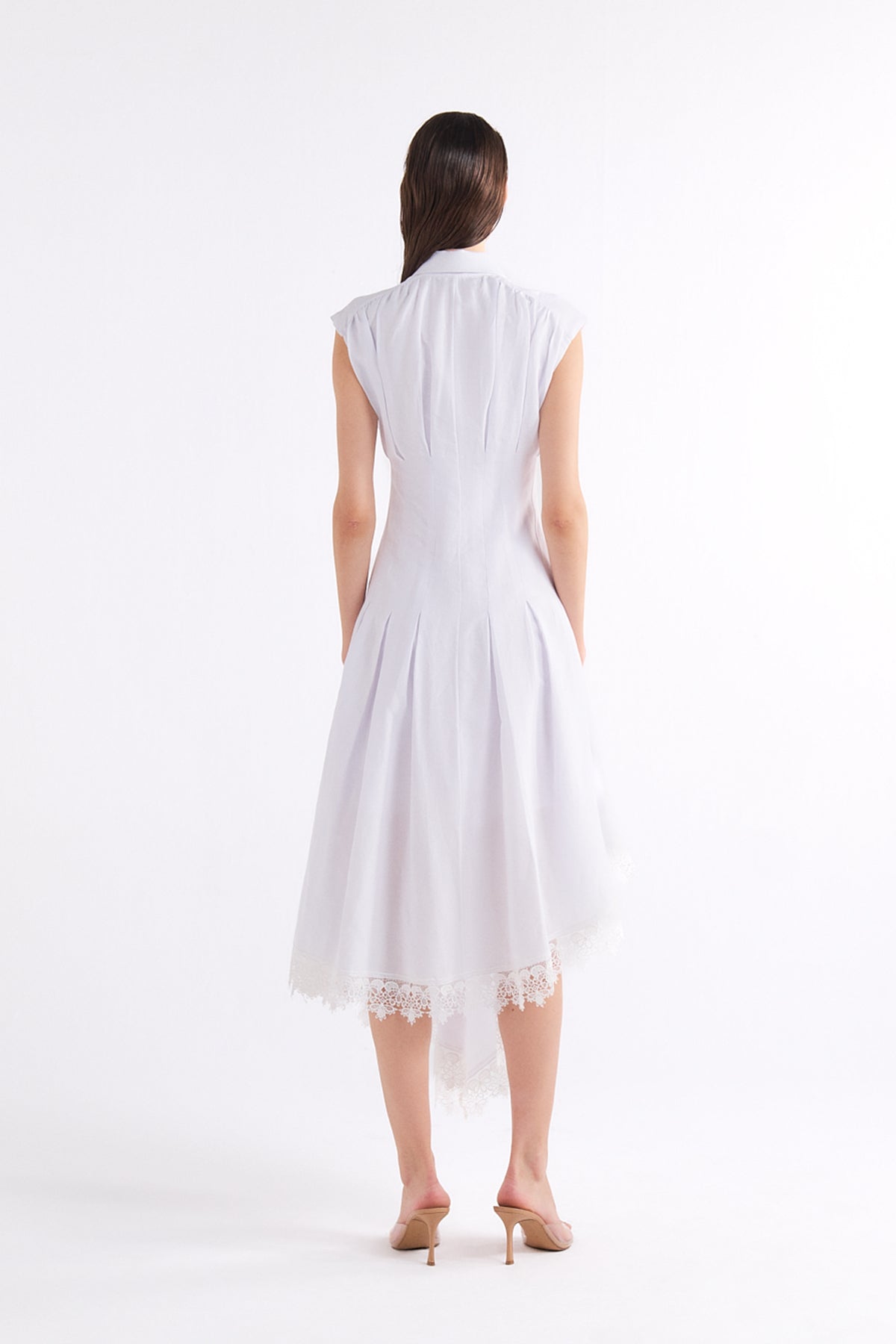 SIMONA WHITE V-NECK ASİMETRİK MIDI ELBİSE