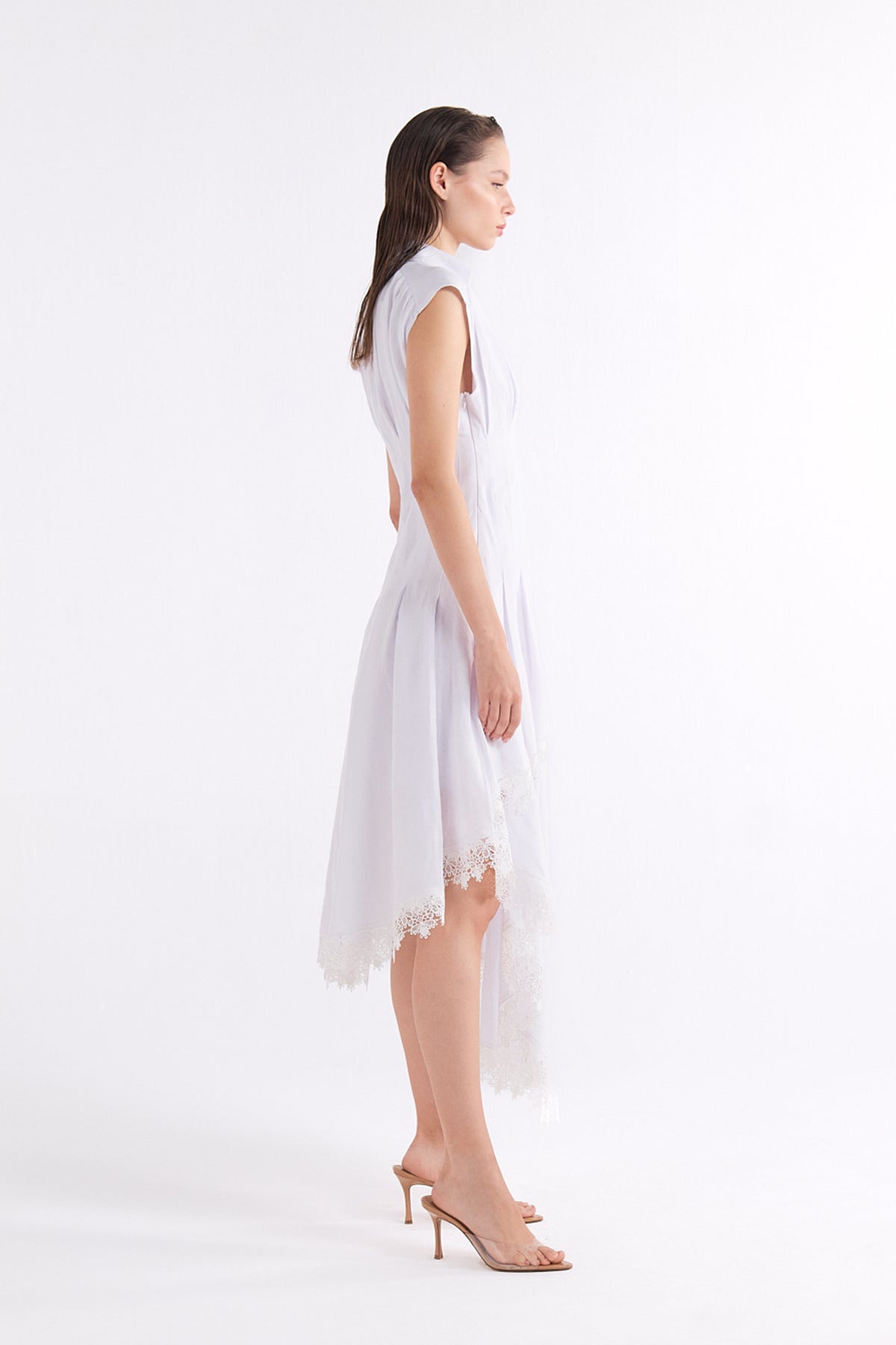 SIMONA WHITE V-NECK ASİMETRİK MIDI ELBİSE