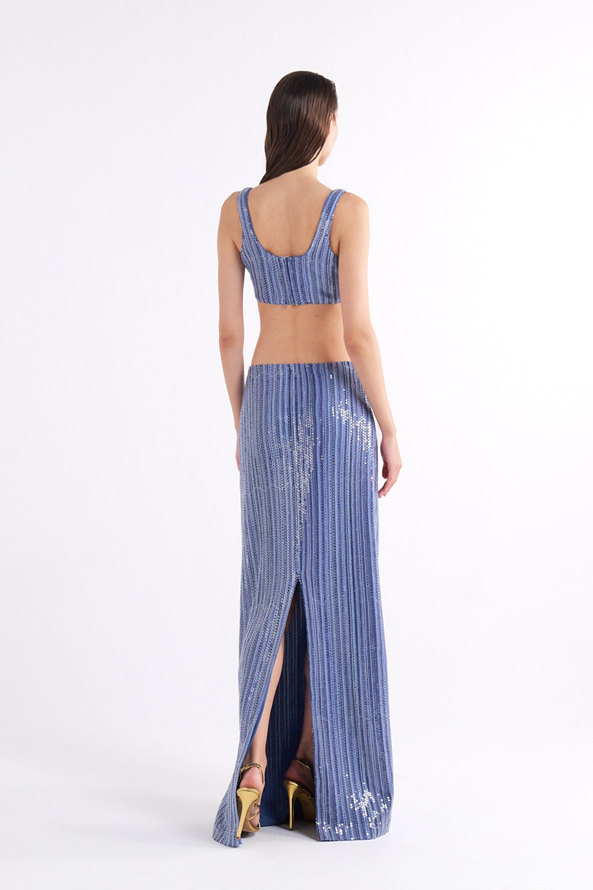 VEA BLUE SEQUINED HIGH-WAISTED MAXI ETEK