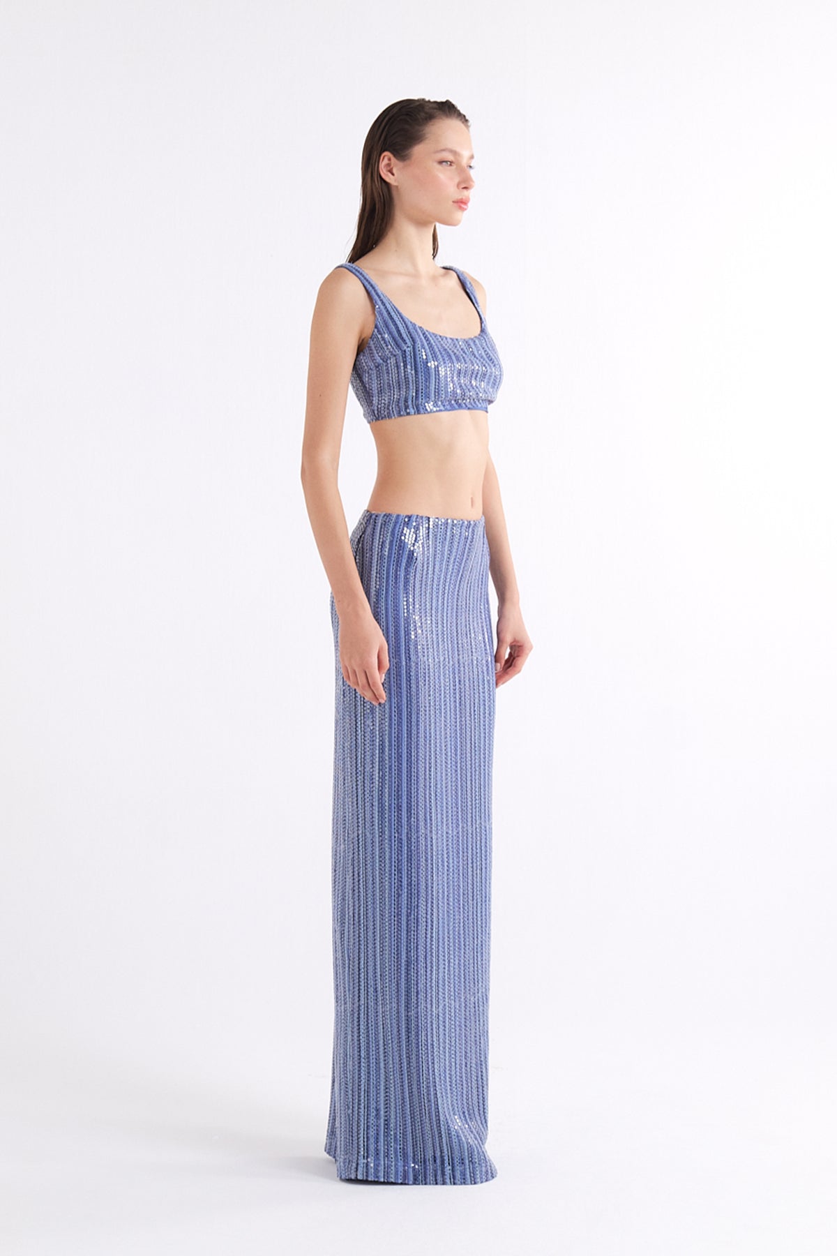 VEA BLUE SEQUINED HIGH-WAISTED MAXI ETEK