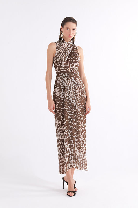 VIVY ANIMAL PRINT MIDI ELBİSE WITH DRAPE DETAIL