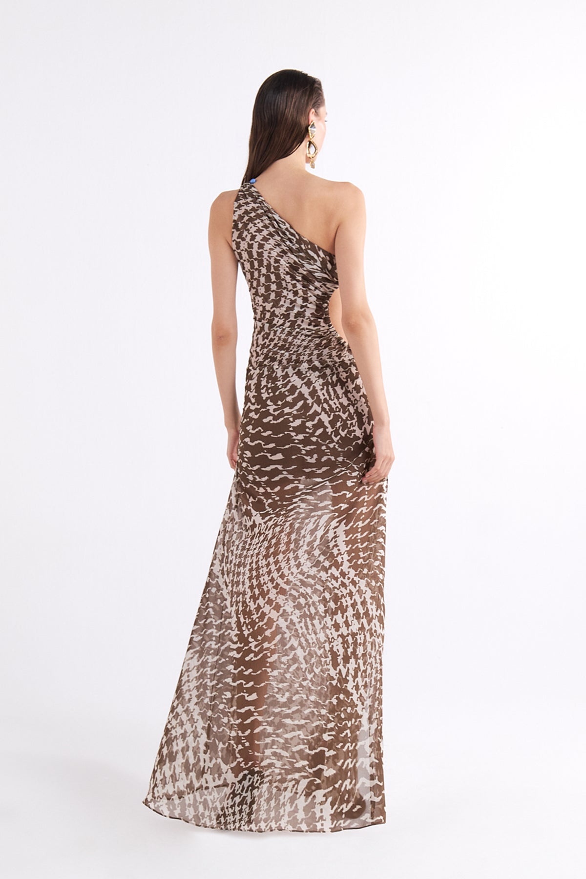 VIVIENNE ANIMAL PRINT CUTOUT MAXI ELBİSE WITH DRAPE DETAIL