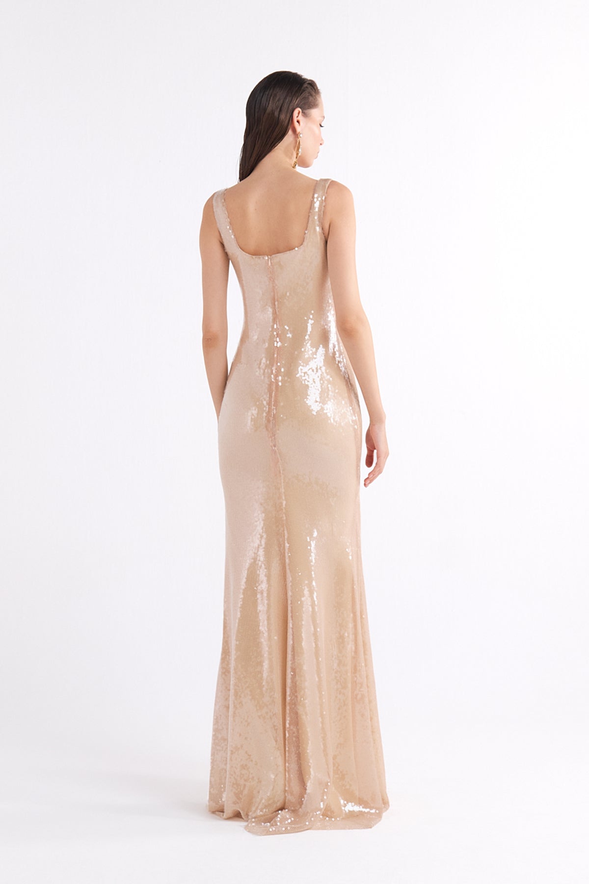 SOLEIL SEQUINED SQUARE-NECK MAXI ELBİSE