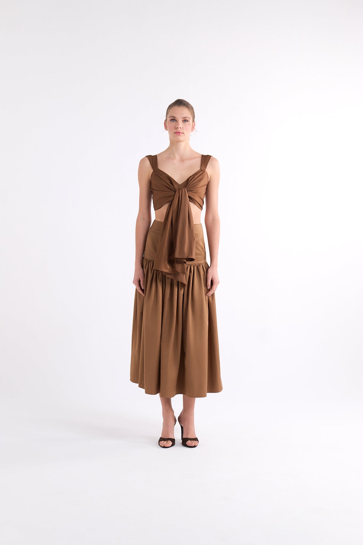 IRISA LOOSE-FIT PLEATED BROWN MIDI ETEK