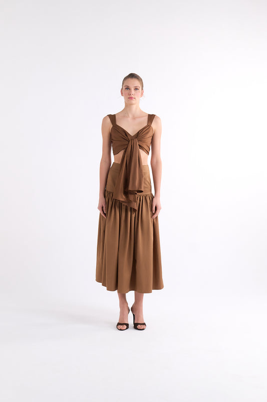 IRISA LOOSE-FIT PLEATED BROWN MIDI ETEK