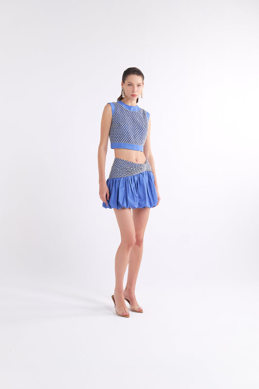 ESPERENZA BLUE KOLSUZ CROP TOP WITH CONTRAST