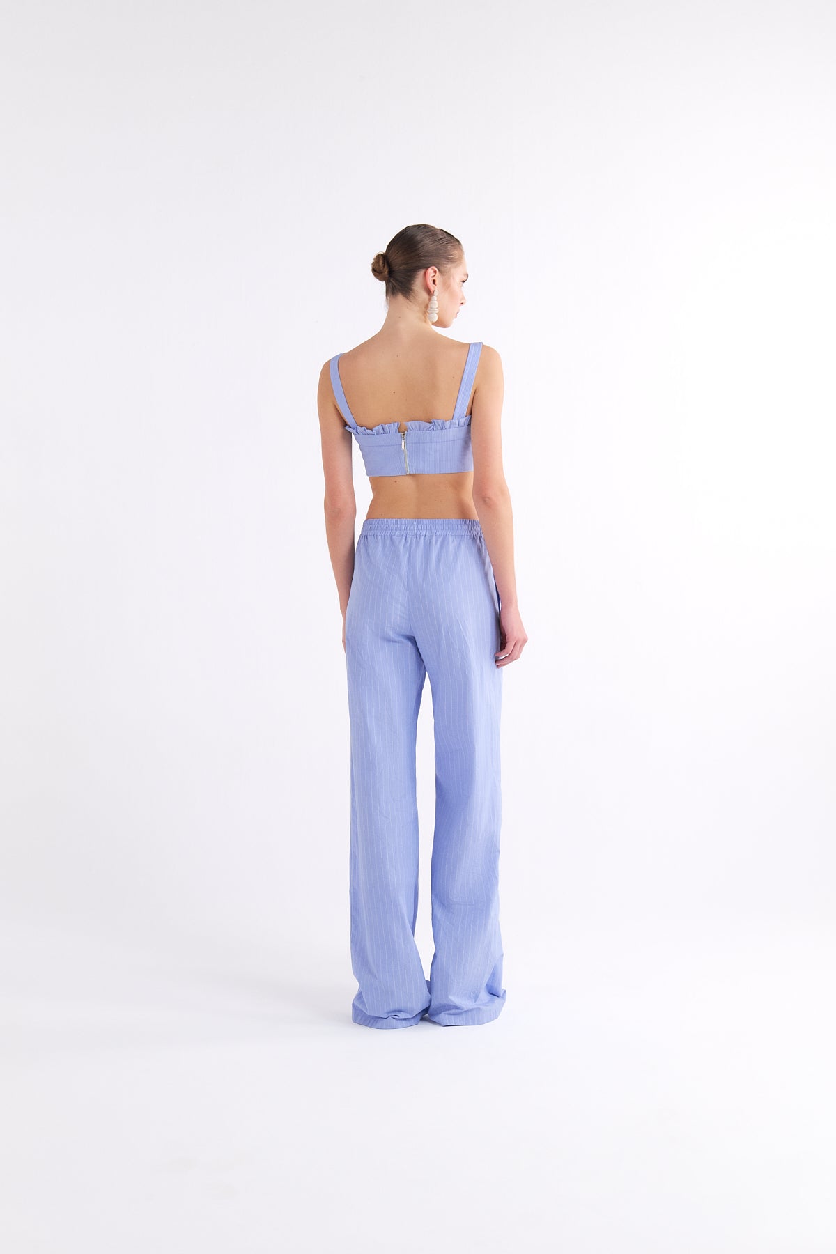 ELISA RUFFLE-DETAIL STRAPPY BLUE CROP TOP