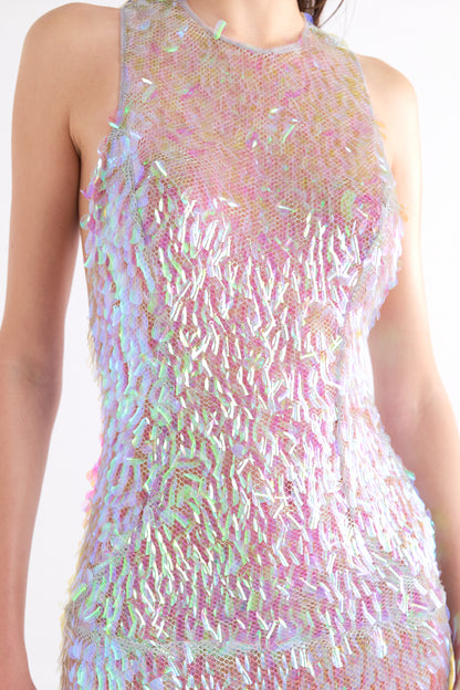 MERMAID SEQUIN-DETAILED HALTER NECK SPARKLING MAXI DRESS