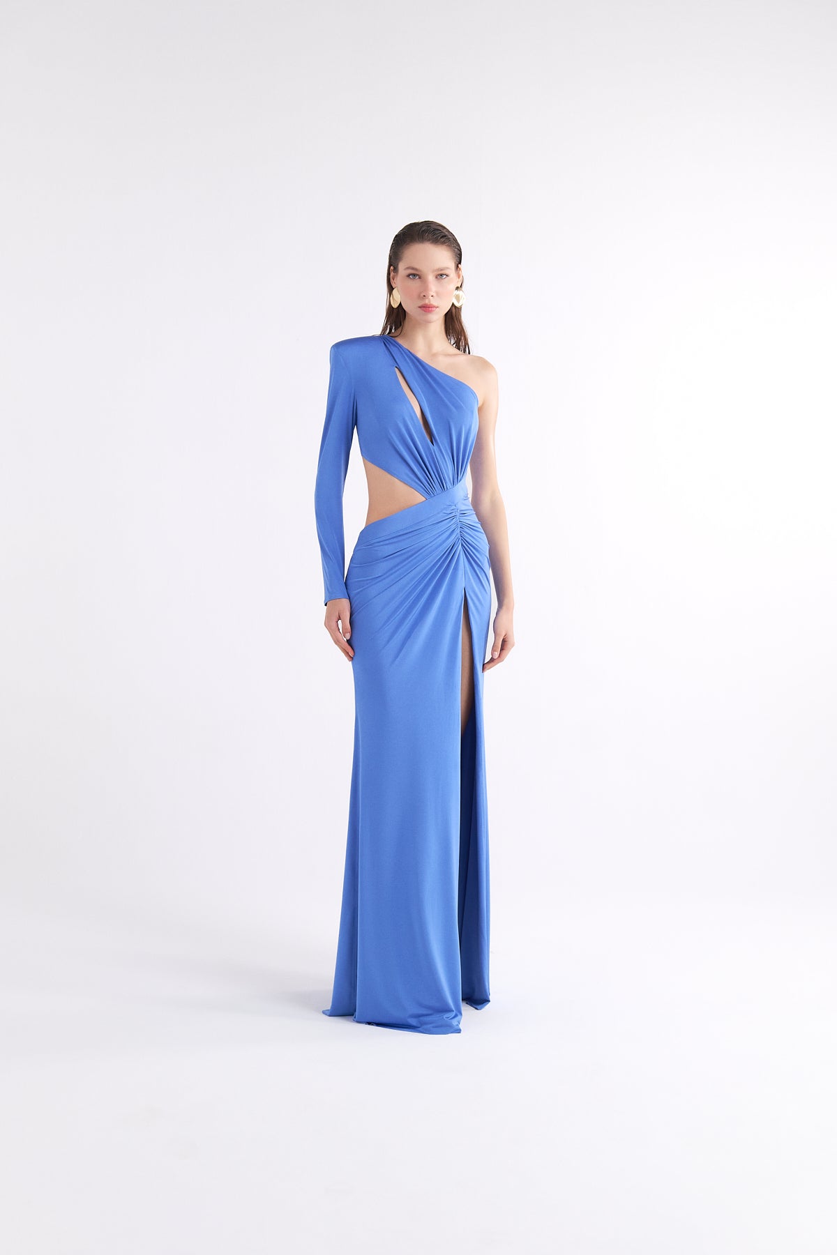 KERRIE ASYMMETRIC CUTOUT AND SLIT BLUE MAXI ELBİSE