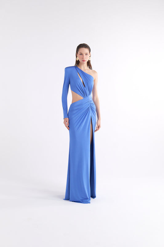 KERRIE ASYMMETRIC CUTOUT AND SLIT BLUE MAXI ELBİSE