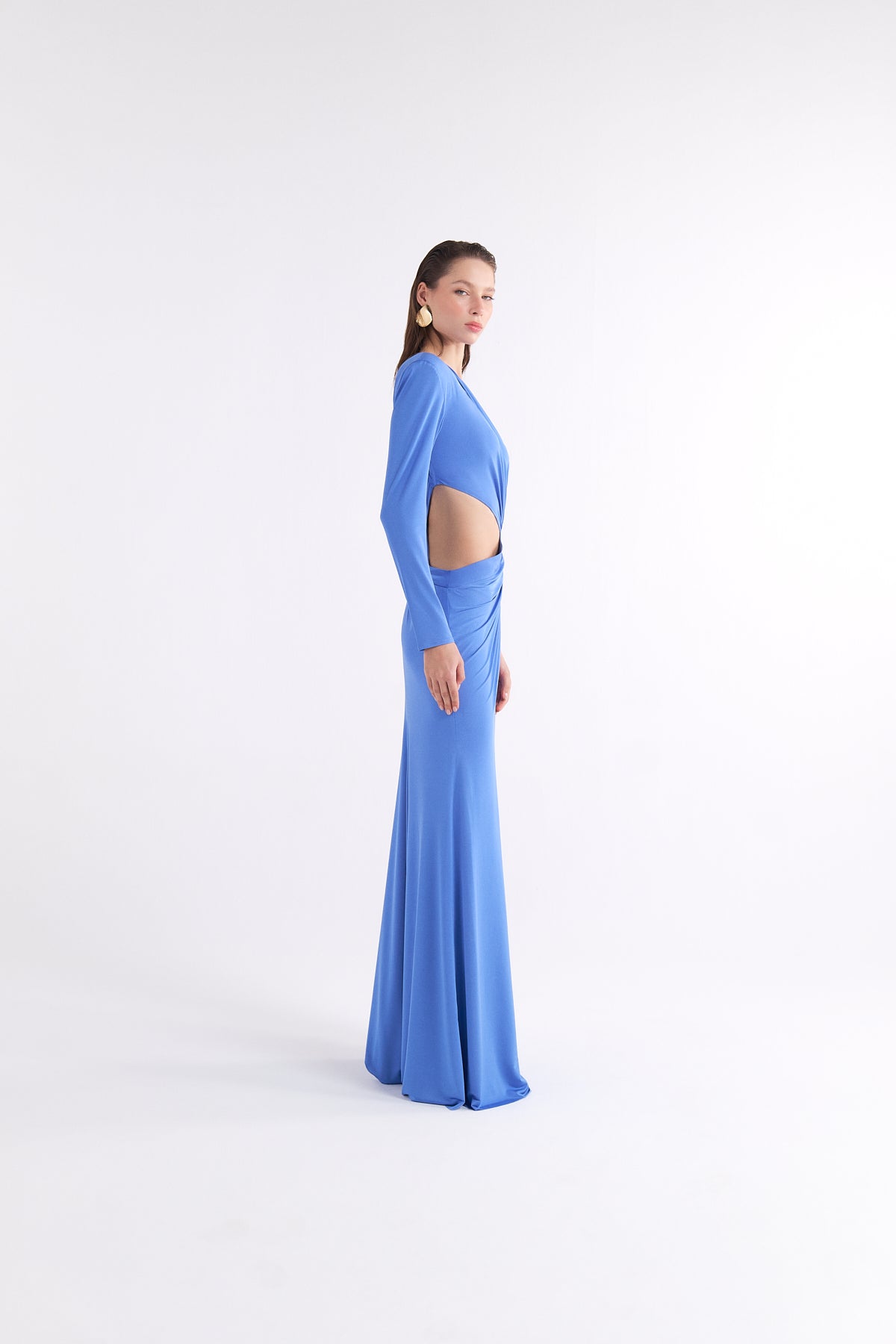 KERRIE ASYMMETRIC CUTOUT AND SLIT BLUE MAXI ELBİSE
