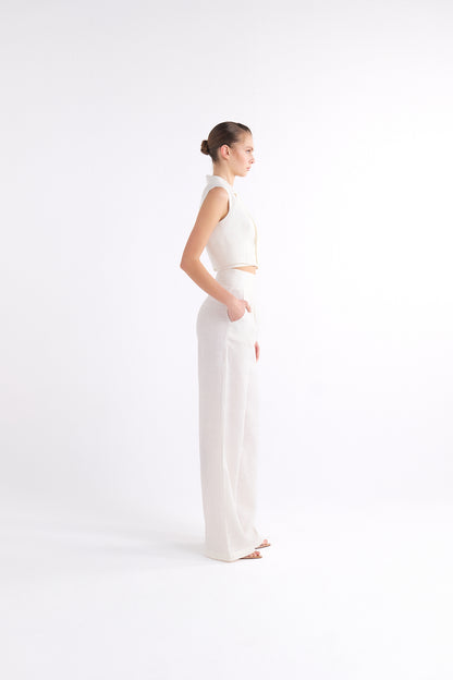 BRIONY WHITE HIGH-WAISTED WIDE-LEG PANTS