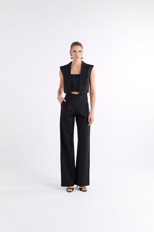 BRIONY BLACK CROPPED BANDEAU TOP