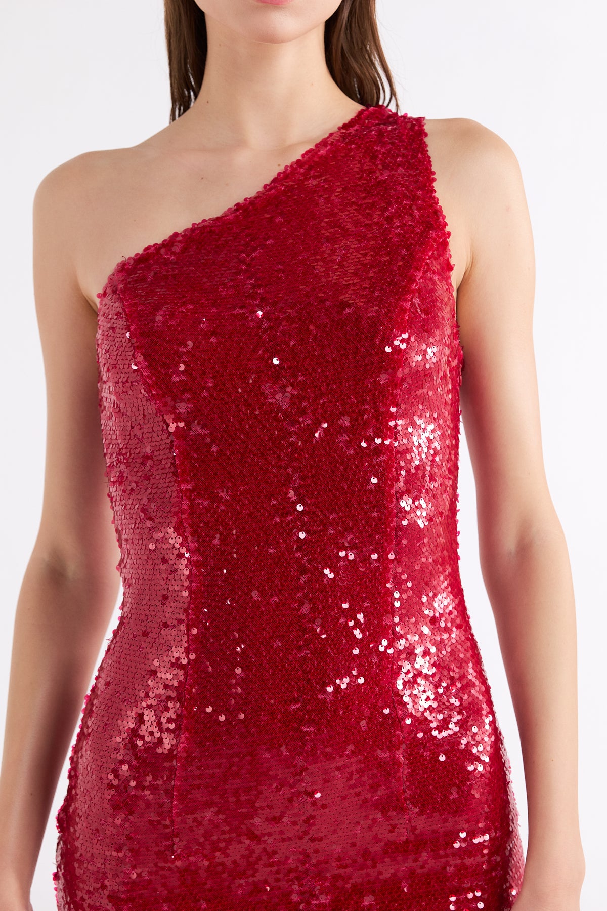 ZOEY RED ONE-SHOULDER SEQUIN MINI DRESS WITH ASYMMETRIC