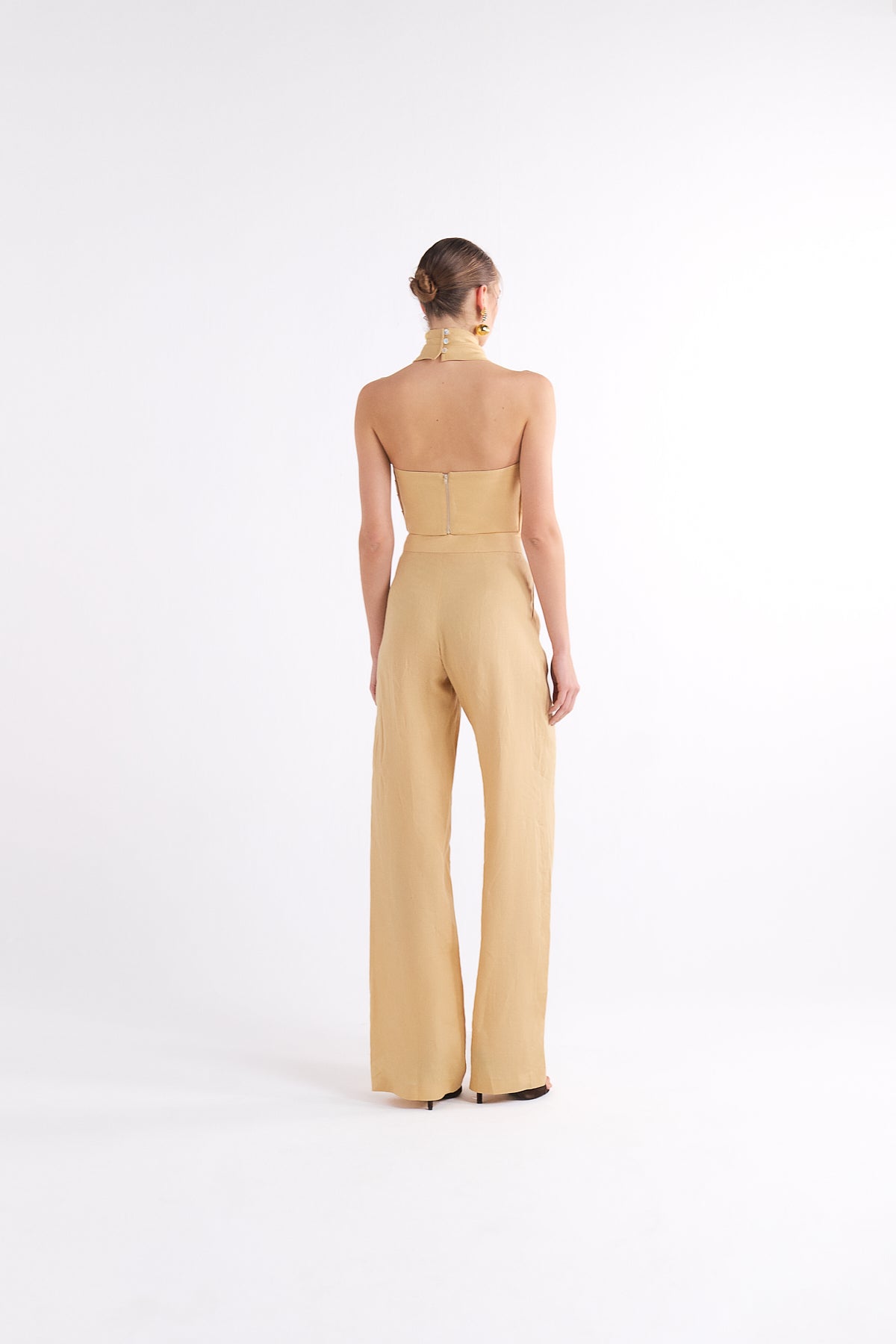 ROMOLA BEIGE HIGH-WAISTED WIDE-LEG PANTOLON
