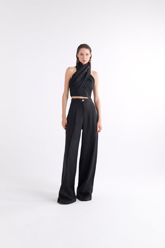REBECCA BLACK WIDE-LEG HIGH-WAIST PANTOLON