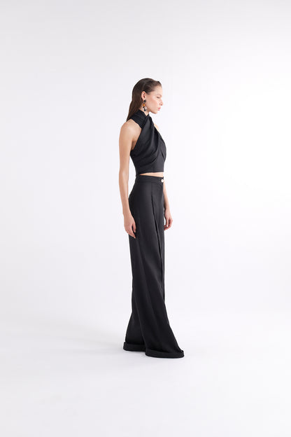 REBECCA BLACK WIDE-LEG HIGH-WAIST TROUSERS