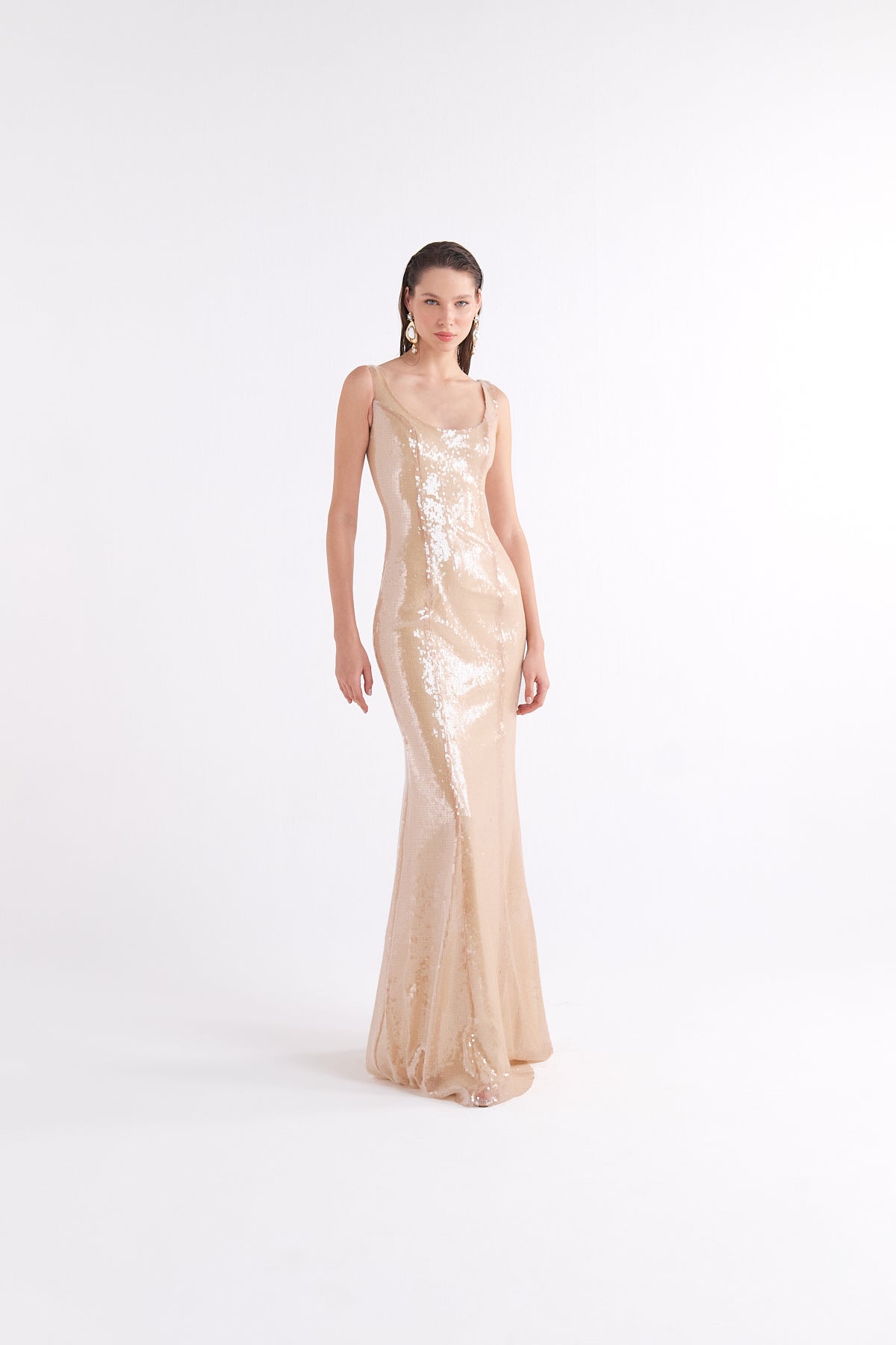 SOLEIL SEQUINED SQUARE-NECK MAXI ELBİSE