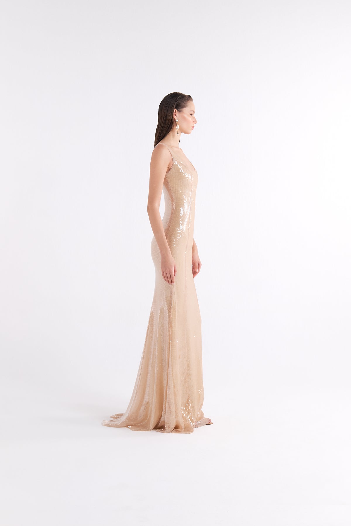 SOLEIL SEQUINED SQUARE-NECK MAXI ELBİSE
