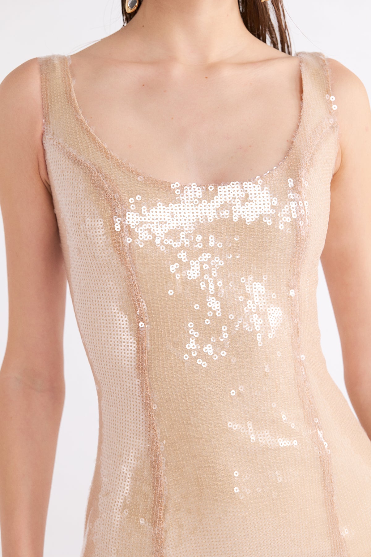 SOLEIL SEQUINED SQUARE-NECK MAXI ELBİSE