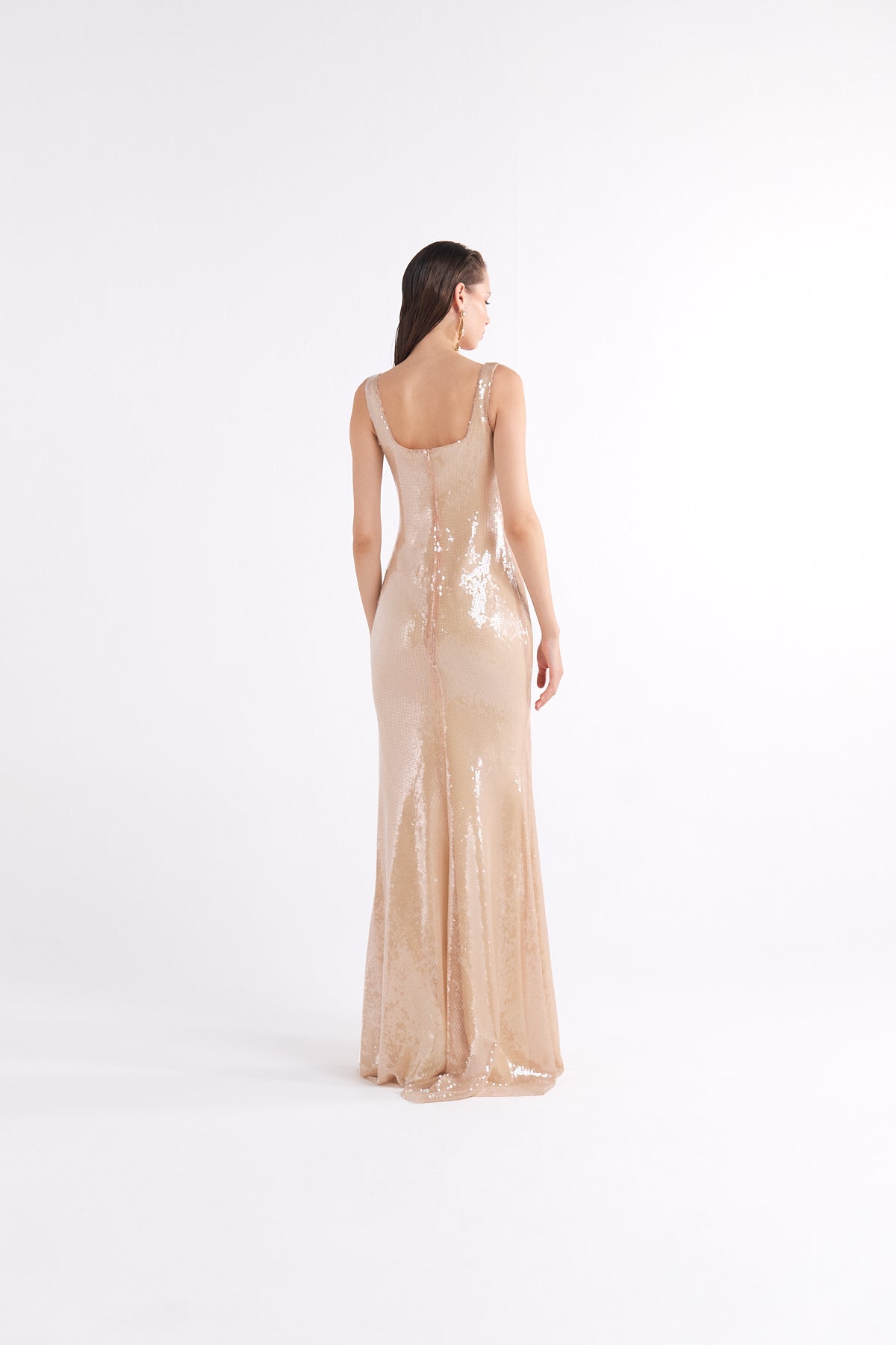 SOLEIL SEQUINED SQUARE-NECK MAXI ELBİSE