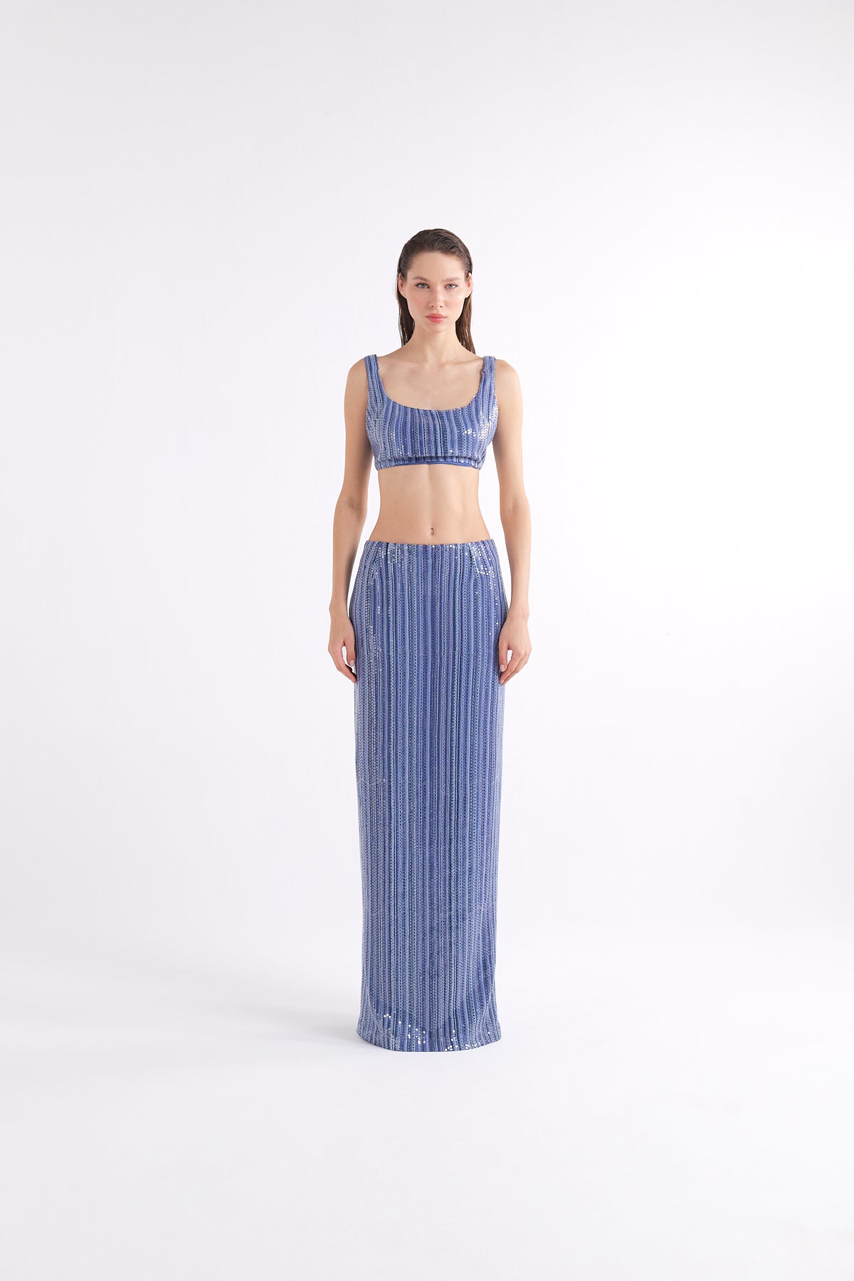 VEA MAVİ SEQUINED CROP TOP