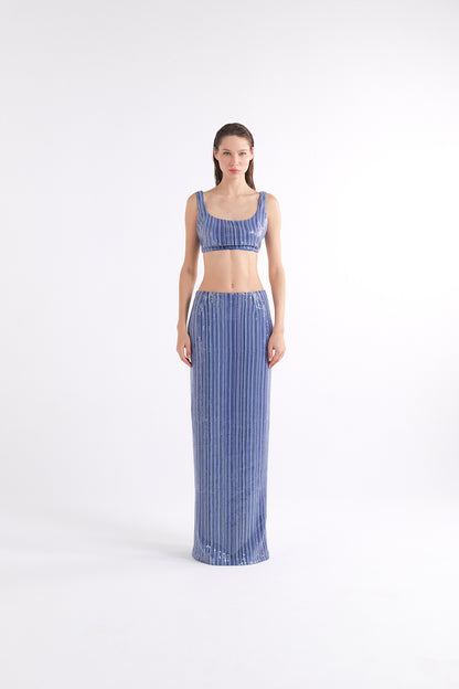 VEA BLUE SEQUINED CROP TOP