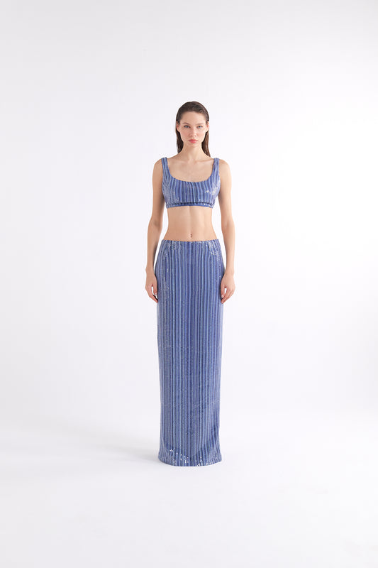 VEA MAVİ SEQUINED CROP TOP
