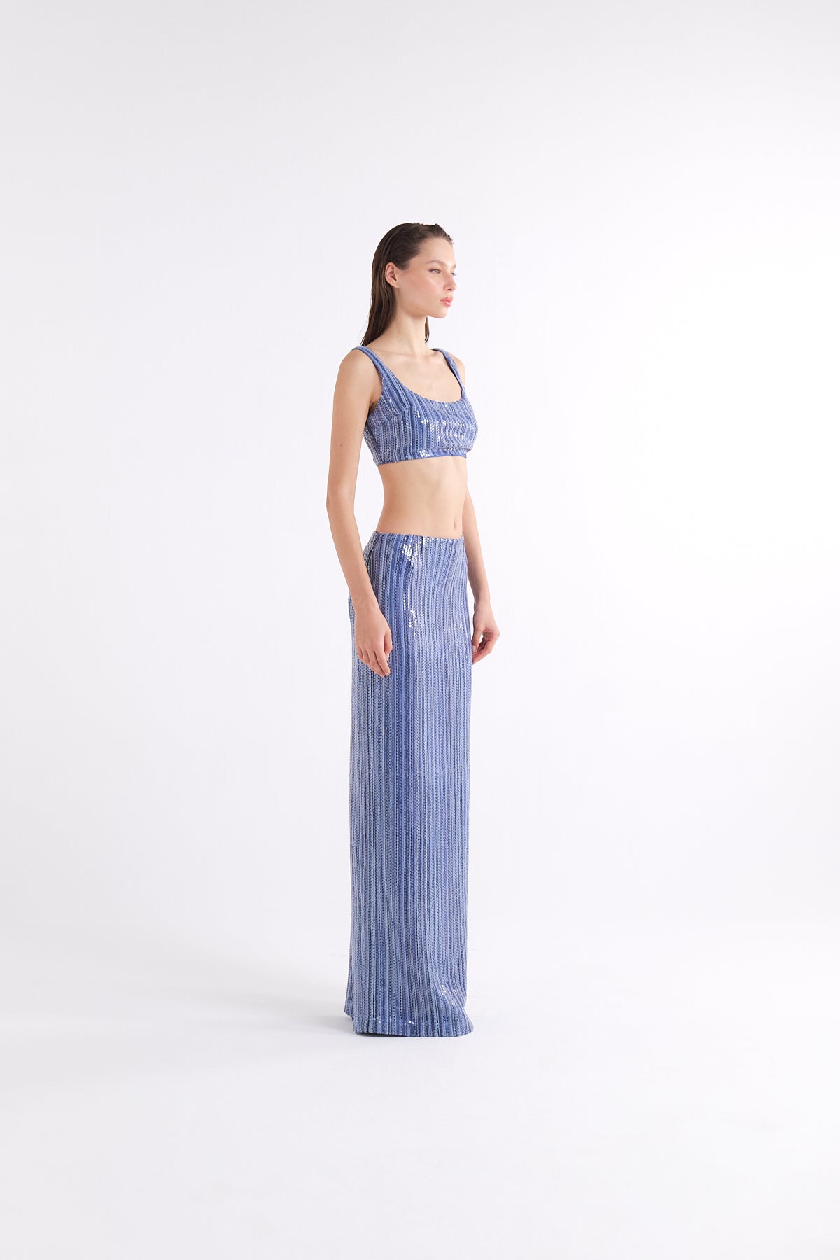 VEA MAVİ SEQUINED CROP TOP