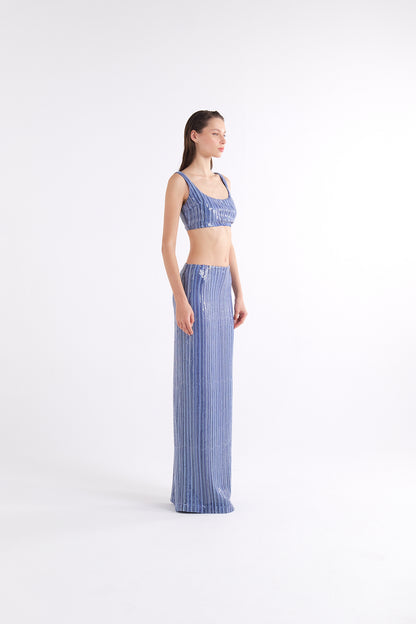 VEA BLUE SEQUINED CROP TOP