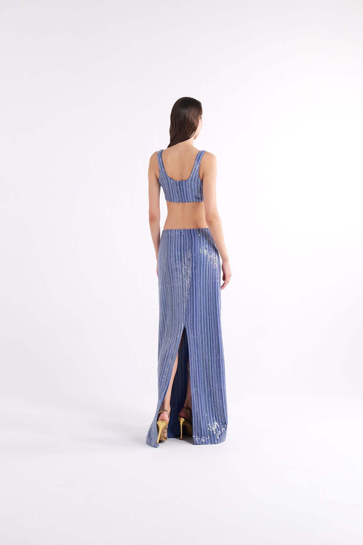 VEA MAVİ SEQUINED CROP TOP