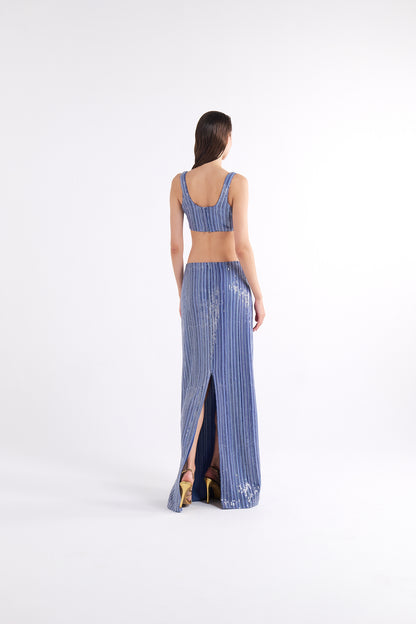 VEA BLUE SEQUINED CROP TOP
