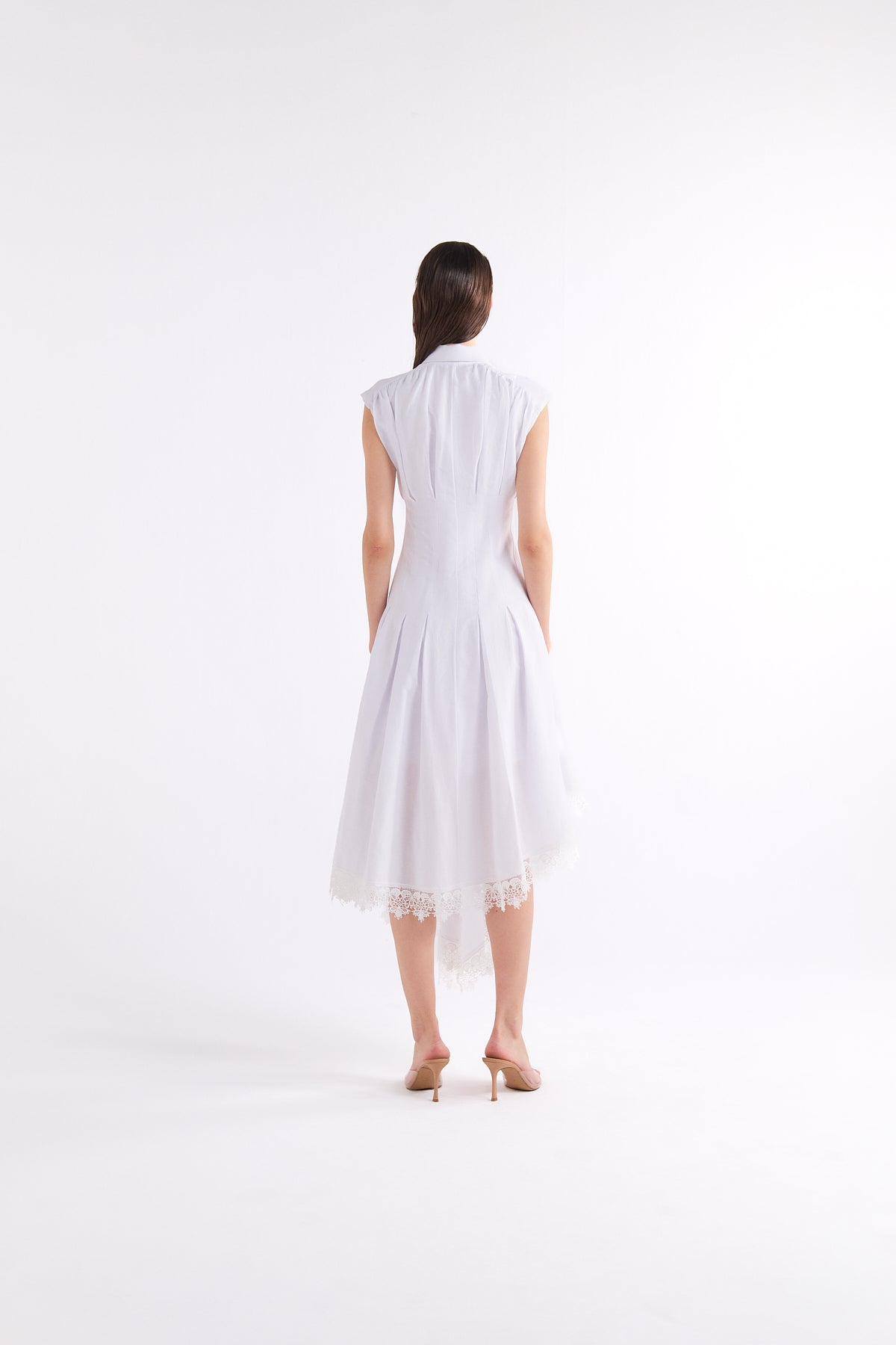 SIMONA WHITE V-NECK ASİMETRİK MIDI ELBİSE