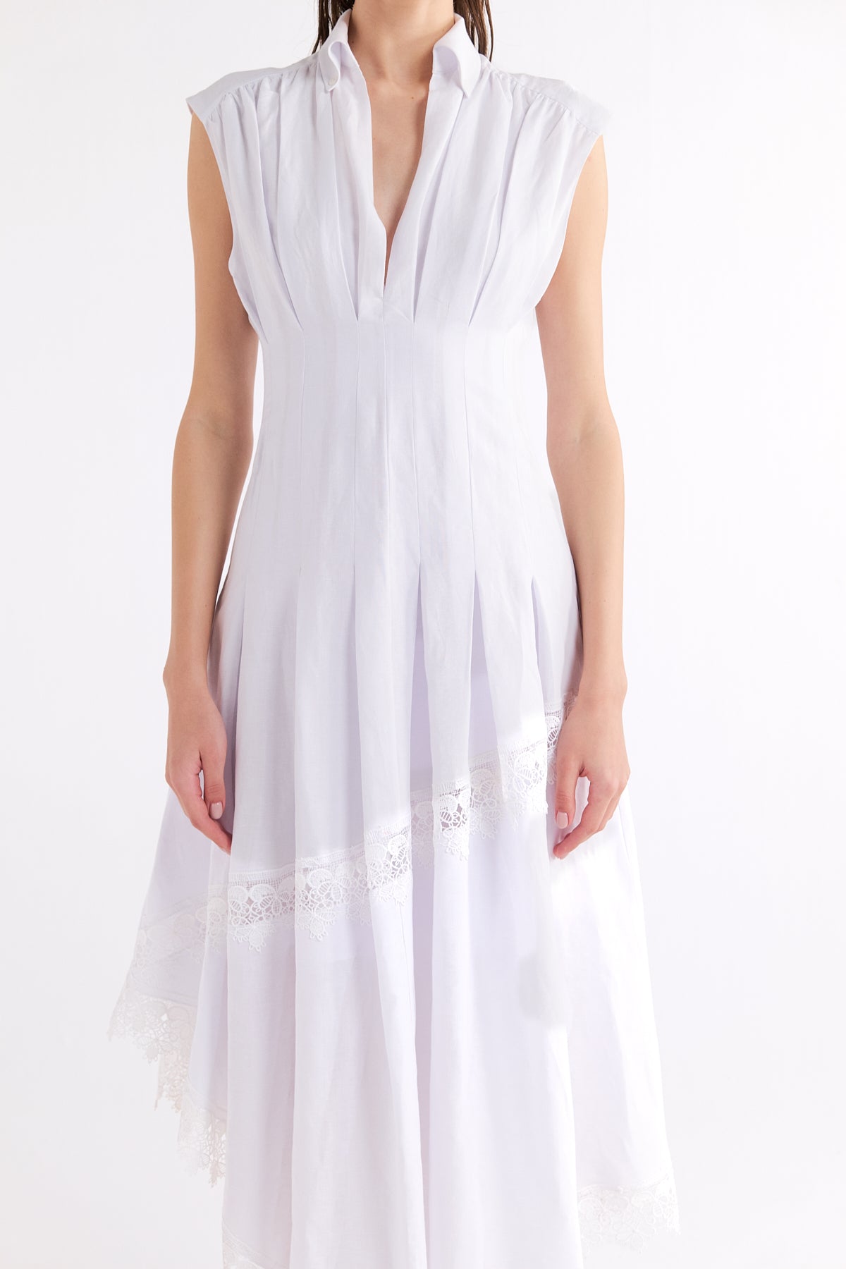 SIMONA WHITE V-NECK ASİMETRİK MIDI ELBİSE