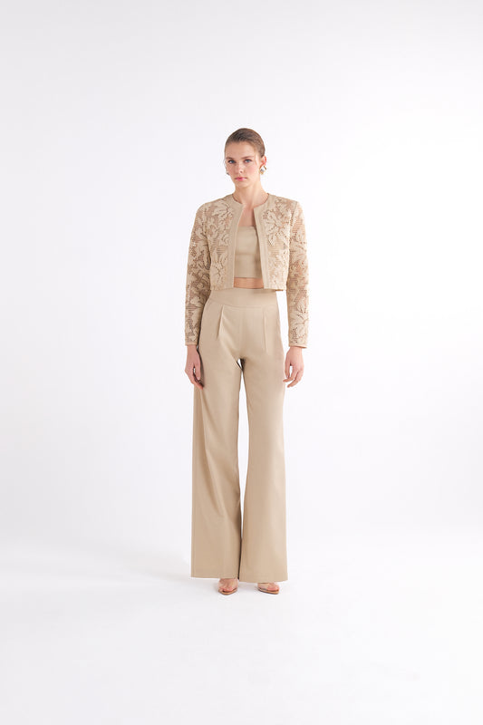 PIXIE BEIGE CROPPED BANDEAU ÜST
