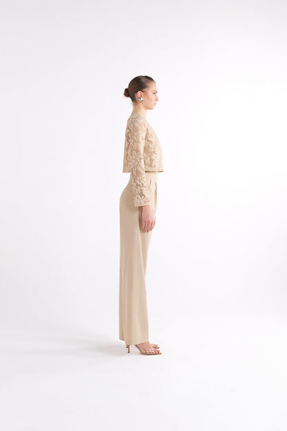 PIXIE BEIGE LASER-CUT CROPPED JACKET
