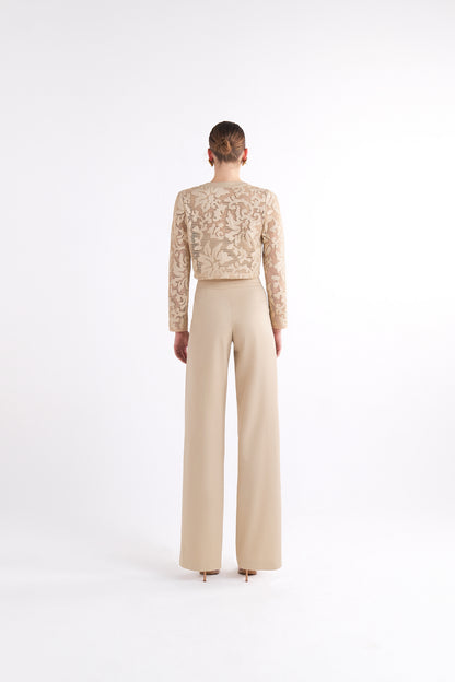 PIXIE BEIGE LASER-CUT CROPPED JACKET