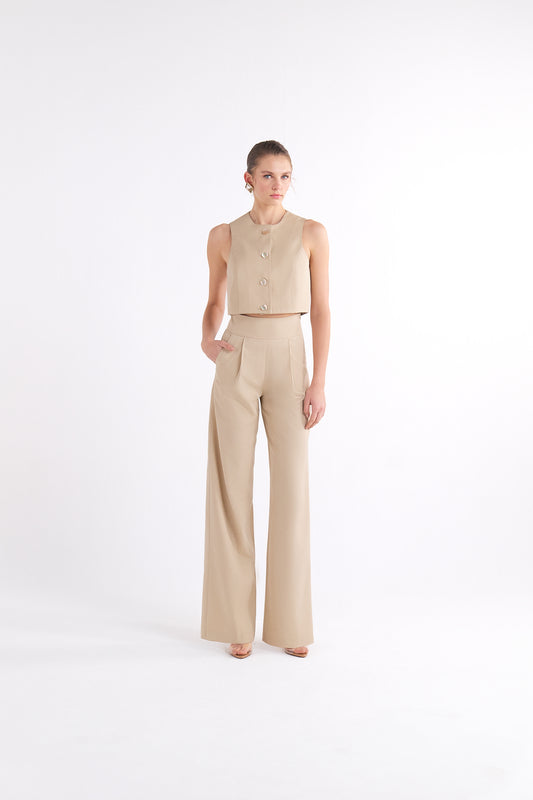 LONNIE BEIGE SLEEVELESS CROPPED BUTTONED VEST