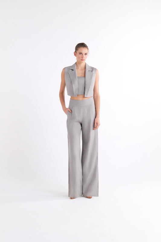 BRIONY BLACK GREY HIGH-WAISTED WIDE-LEG PANTOLON